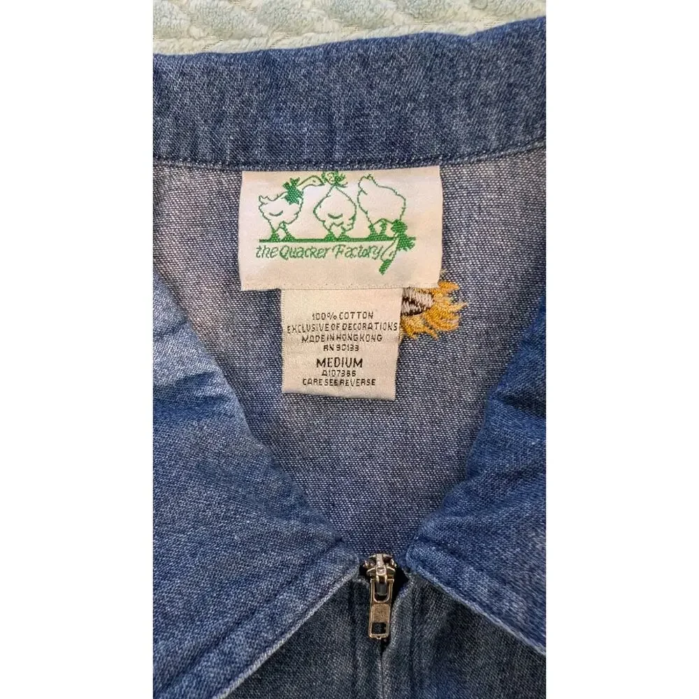 Quaker Factory Denim Jacket Embroidered Sunflowers And Bees Medium - Picture 11 of 12